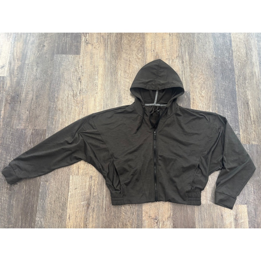 Puma Cloudspun Full Zip Training Hoodie Dark Charcoal Batwing Cropped L
